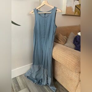 J. Jill Long Chambray Colorblock Boho Dress With Fringe Hi Lo